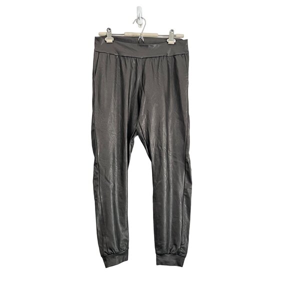 Commando Womens Metallic Gunmetal Vegan Leather Jogger Pants Size Medium - Picture 1 of 6